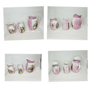 Vintage Pink White Courting Madame Pitcher Set Made In Germany